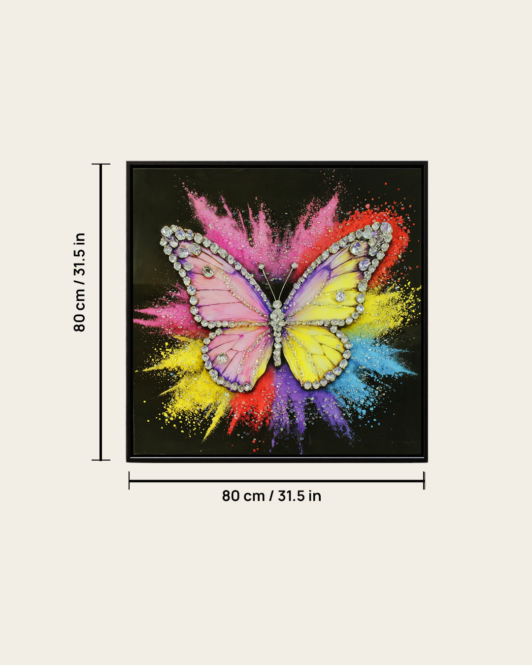 Wings of Diamonds butterfly resin wall art 80 x 80 cm dimensions