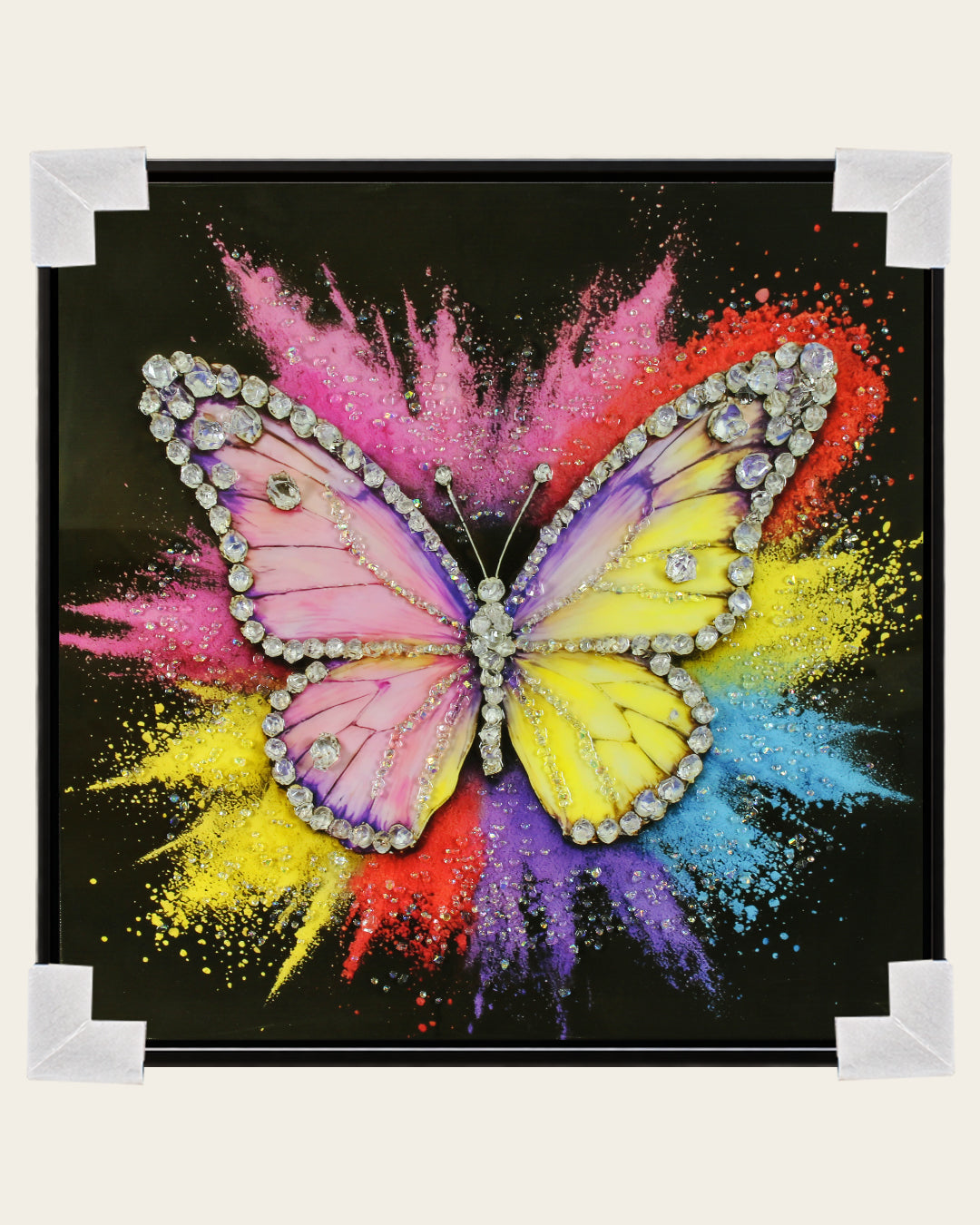 Wings of Diamonds butterfly resin wall art with corner protectors for delivery