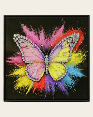Wings of Diamonds butterfly resin wall art front view in a black frame