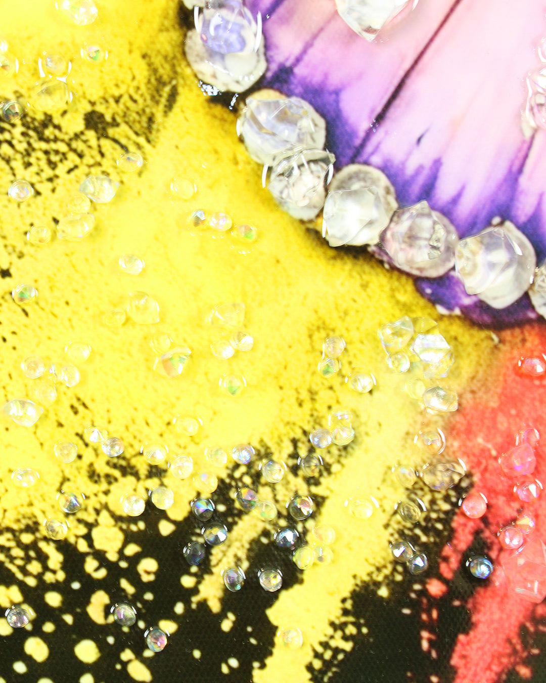 Wings of Diamonds butterfly resin wall art close-up of the yellow wing and resin surface