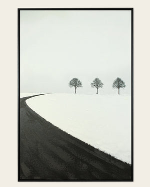 Winter Passage monochrome landscape art front view in a black frame